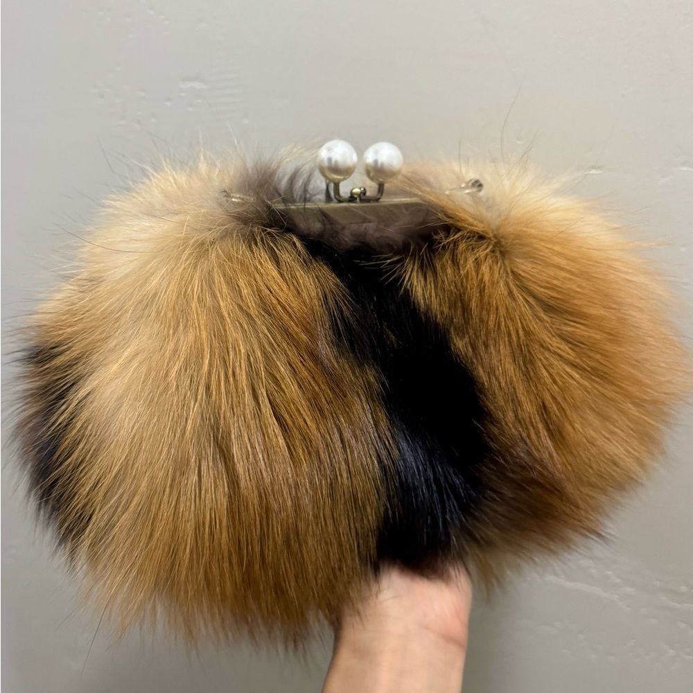 Handmade Real Fox Fur Kiss-lock Frame Clutch Bag, Shoulder Bag/ Crossbody - Picture 8 of 14